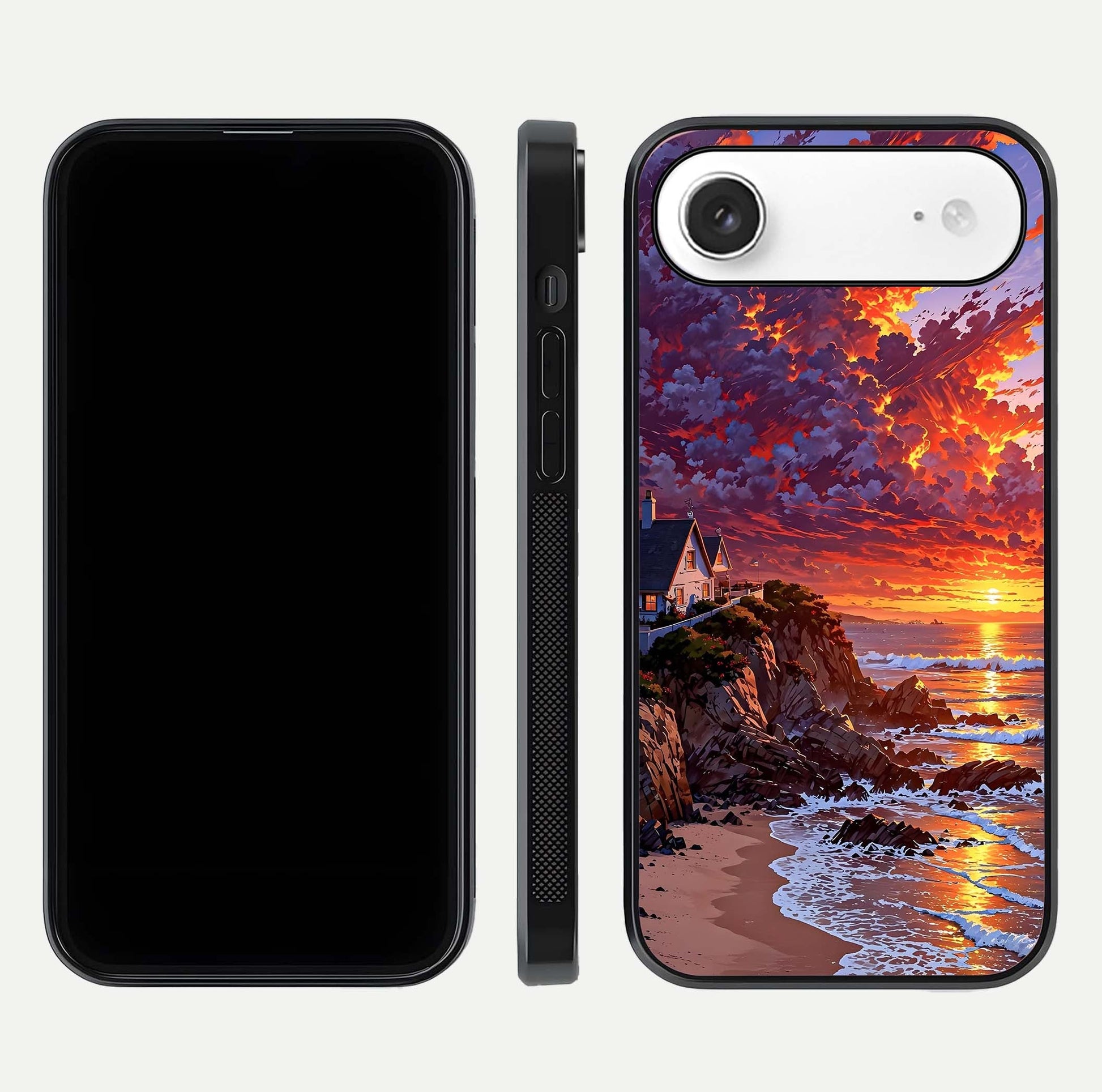 Sunset House by Sea Glass Case for iPhone Air  front & back layout showing scenic gradient and curved edge