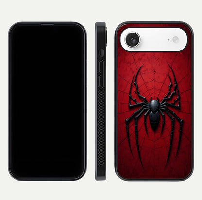 Venom Web Emblem Glass Case for iPhone Air  front & back layout showing contrast art and curved glass edges