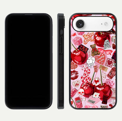 Sweet Cherry Chaos Glass Case for iPhone Air  front & back layout showing vibrant cherries and smooth edges