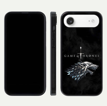 Throne Wolf Legacy Glass Case for iPhone Air  front & back layout showing bold pattern and sharp edge