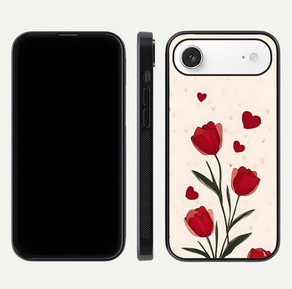 Tulip With Heart Glass Case for iPhone Air  front & back layout showing heart motif and elegant gloss finish