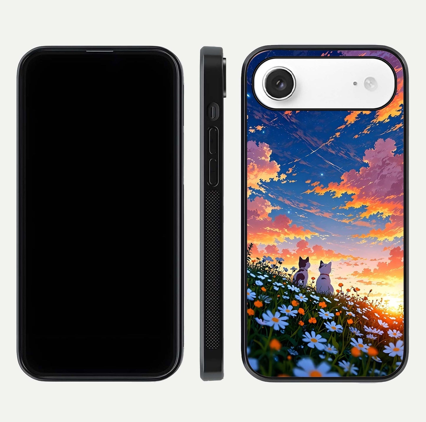 Two Cats Friends Glass Case for iPhone Air  front & back layout showing friendly cat theme and edge design