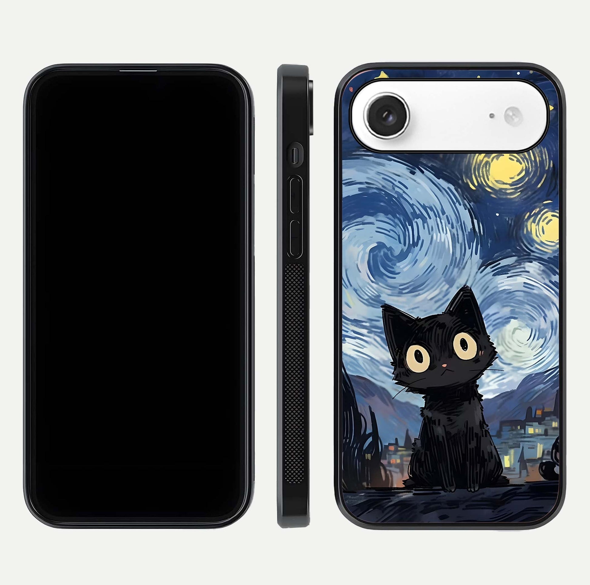 Van Gogh Cat Glass Case for iPhone Air  front & back layout showing detailed art print and curved glass edges