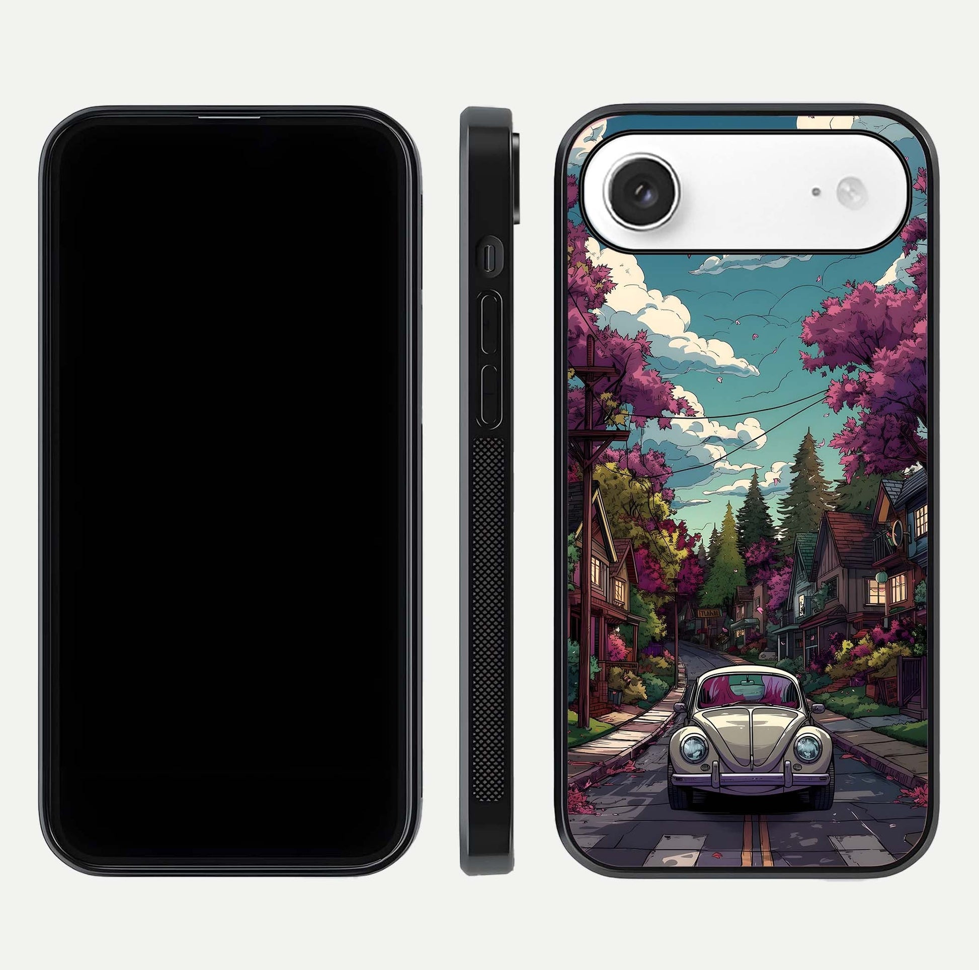 Vintage Street Drive Glass Case for iPhone Air  front & back layout showing retro street scene and edges
