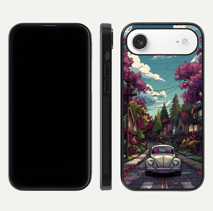 Vintage Street Drive Glass Case for iPhone Air  front & back layout showing retro street scene and edges