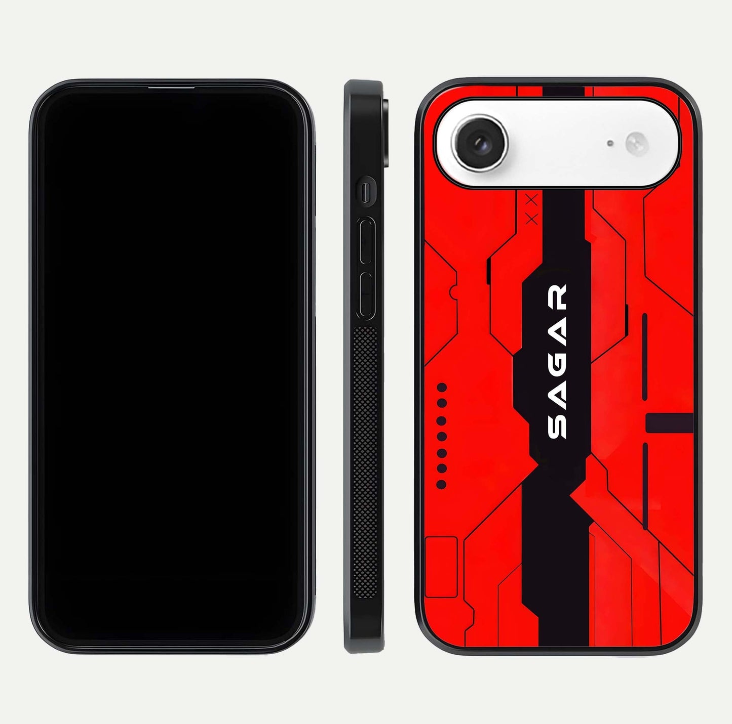 Voltage Rise CYBERPUNK Custom Name Glass Case for iPhone Air  front & back layout showing futuristic tones and sleek edge