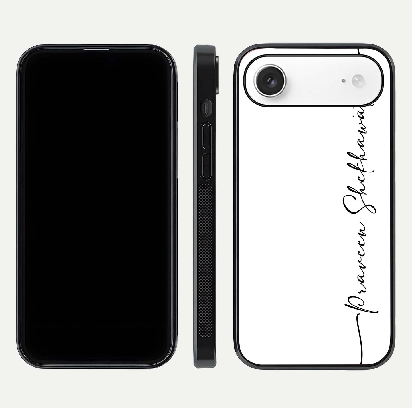 White Tune Custom Name Glass Case for iPhone Air  front & back layout showing clean design and text placement