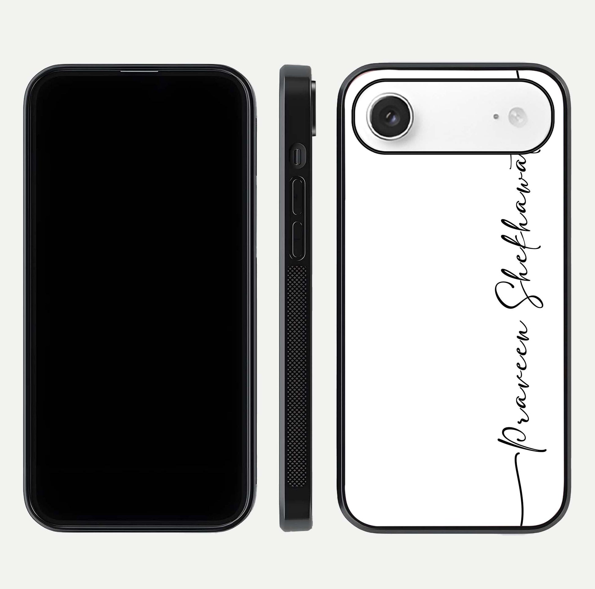 White Tune Custom Name Glass Case for iPhone Air  front & back layout showing clean design and text placement