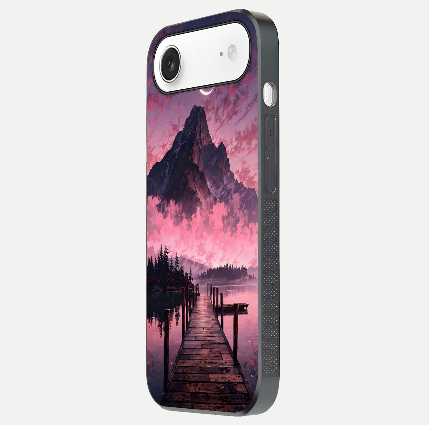 Beautyful Mountain View Glass Case for iPhone Air  side-angle image displaying mountain artwork and gloss surface