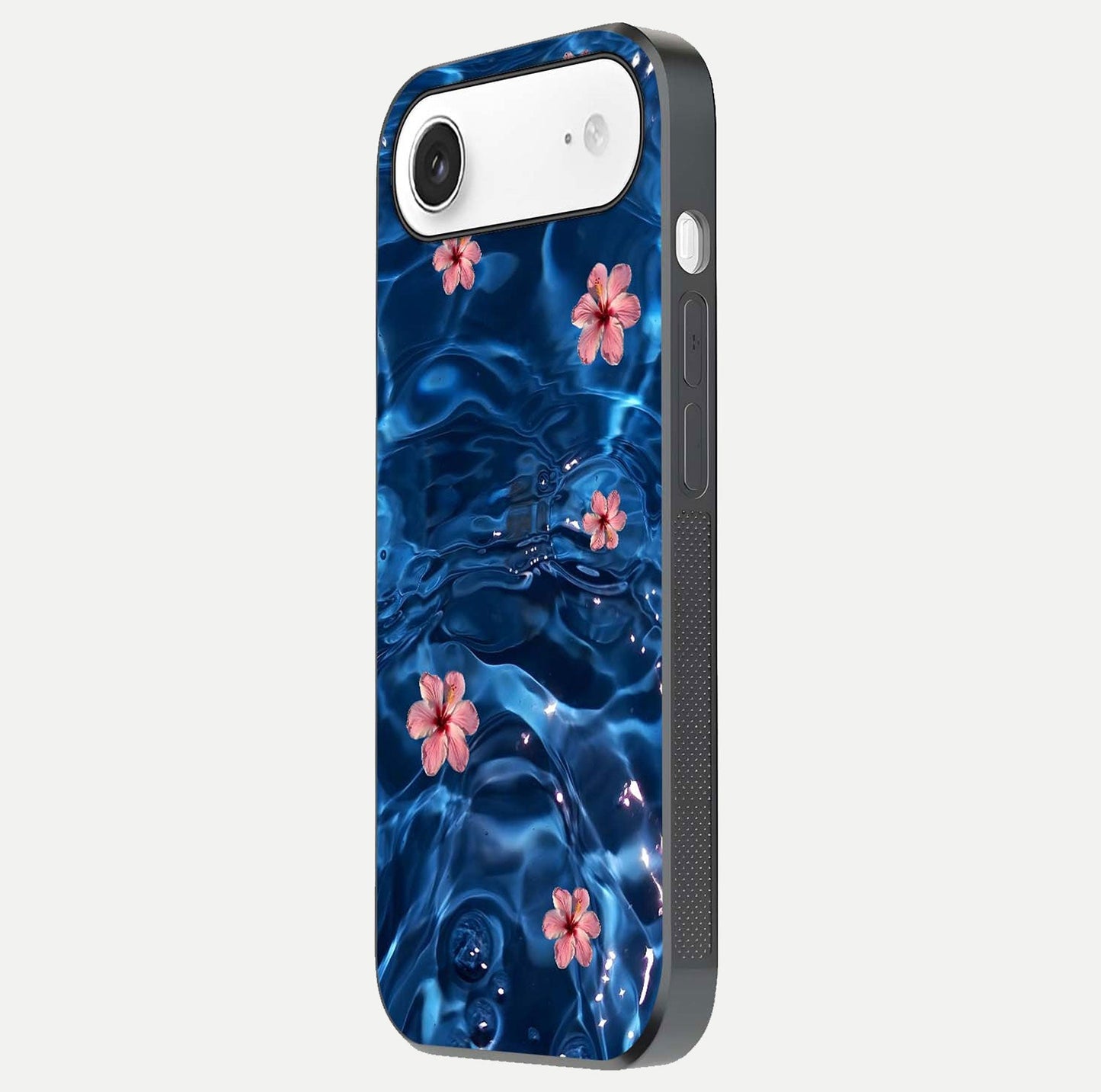 Blooming Water Drift Glass Case for iPhone Air  side-angle image showcasing blossom flow, curved corners, and HD glass gloss