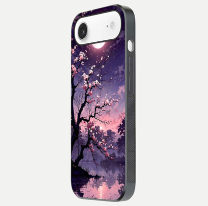 Blossom Pink Moon Glass Case for iPhone Air  side-angle image showing glossy curve and floral-moon balance