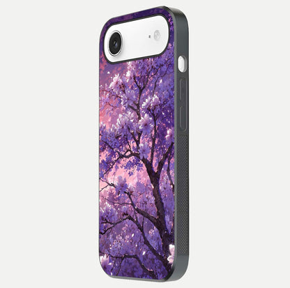 Blossom Tree Glass Case for iPhone Air  side-angle image showing floral tree artwork and reflection gloss