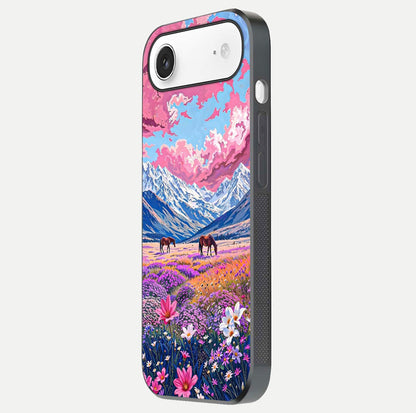 Blossom Valley Dream Glass Case for iPhone Air  side-angle shot showcasing bloom tones and gloss texture
