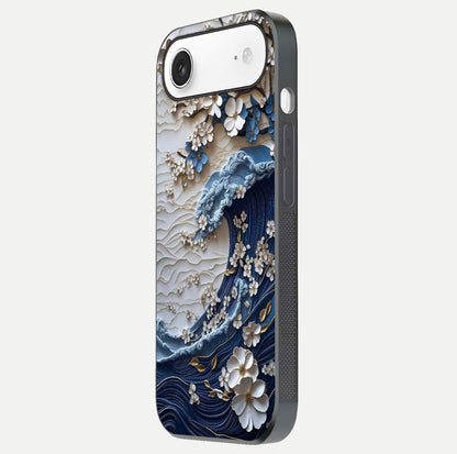 Blossom Wave Art Glass Case for iPhone Air  side-angle view showing wave-flow print and gloss edge finish