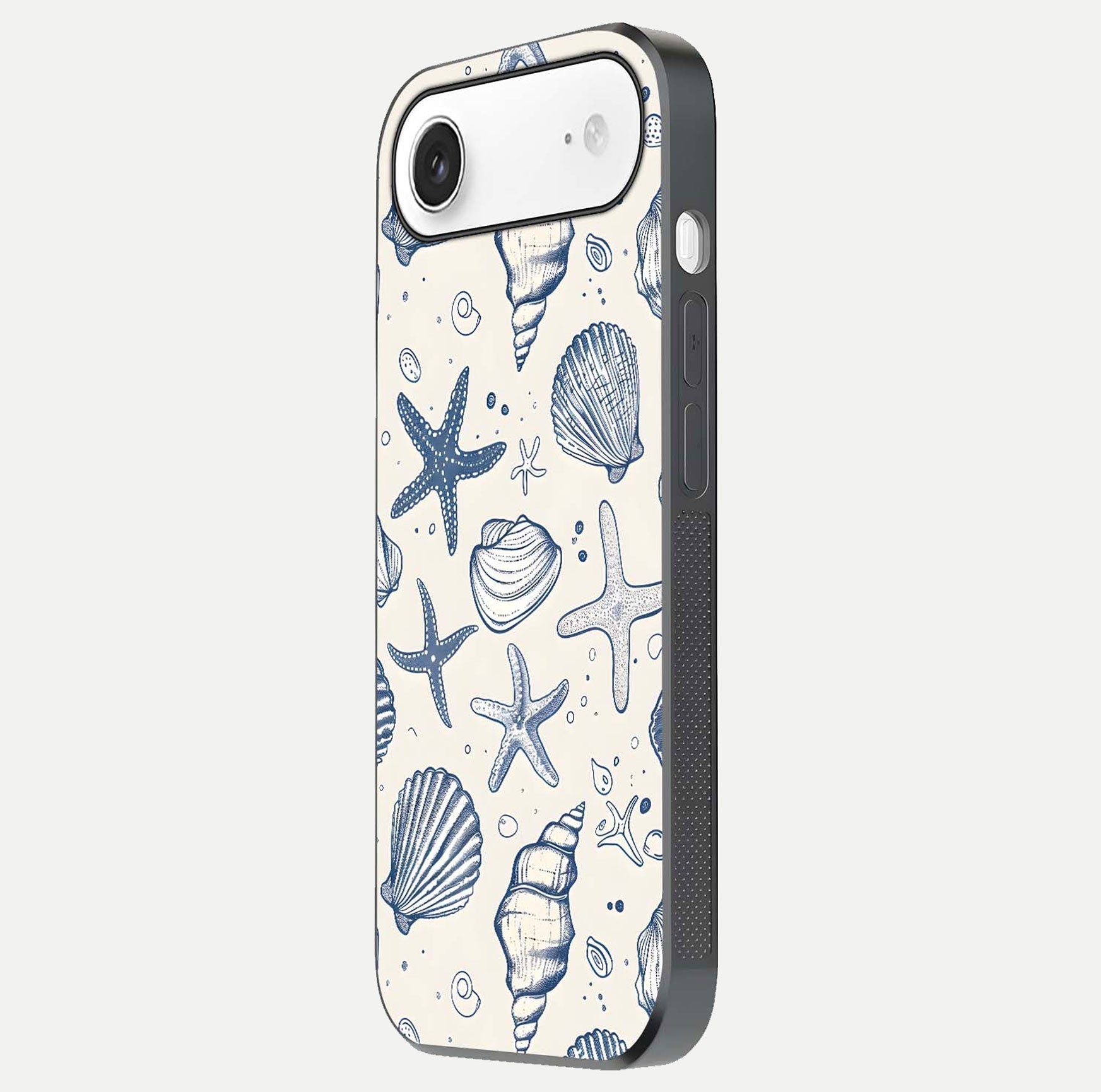 Blue Ocean Outline Glass Case for iPhone Air  side-angle view showing clear edge lines and oceanic blue glow