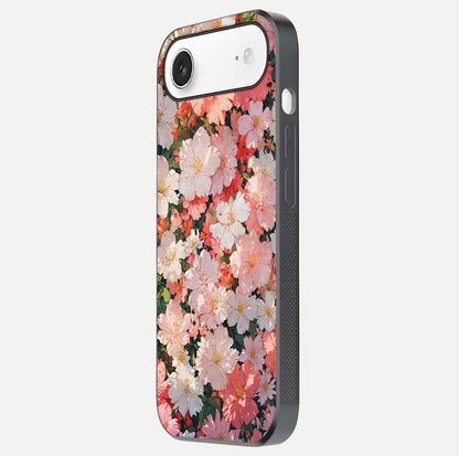 Blush Bloom Field Glass Case for iPhone Air  side-angle image showing petal pattern gloss and smooth edges