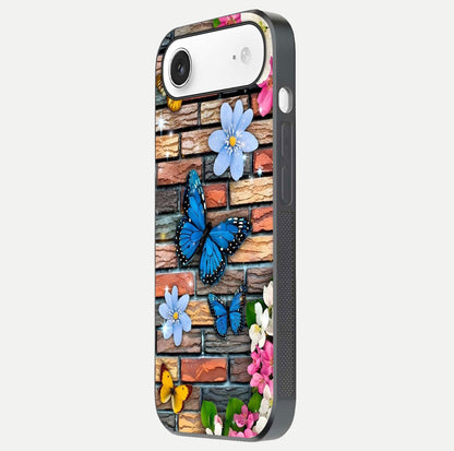 Brick Bloom Flight Glass Case for iPhone Air  side-angle photo showing curve shine and detailed petal contrast