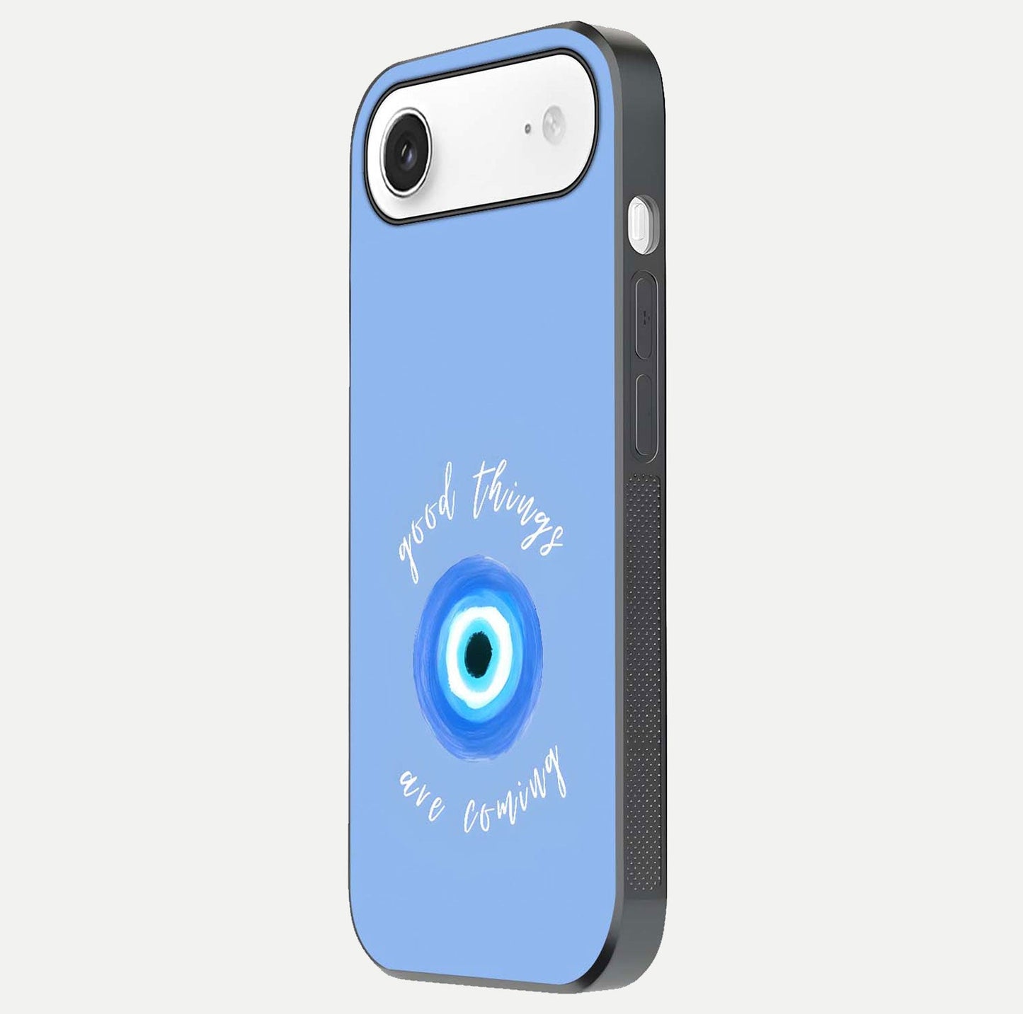 Bright Future Ahead Glass Case for iPhone Air  side-angle image displaying edge smoothness and reflective surface