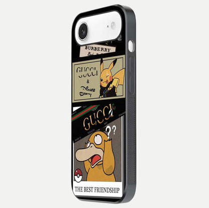 Cartoon Brand Play Mashup Glass Case for iPhone Air  side-angle image showing reflection brightness and fun graphic mix