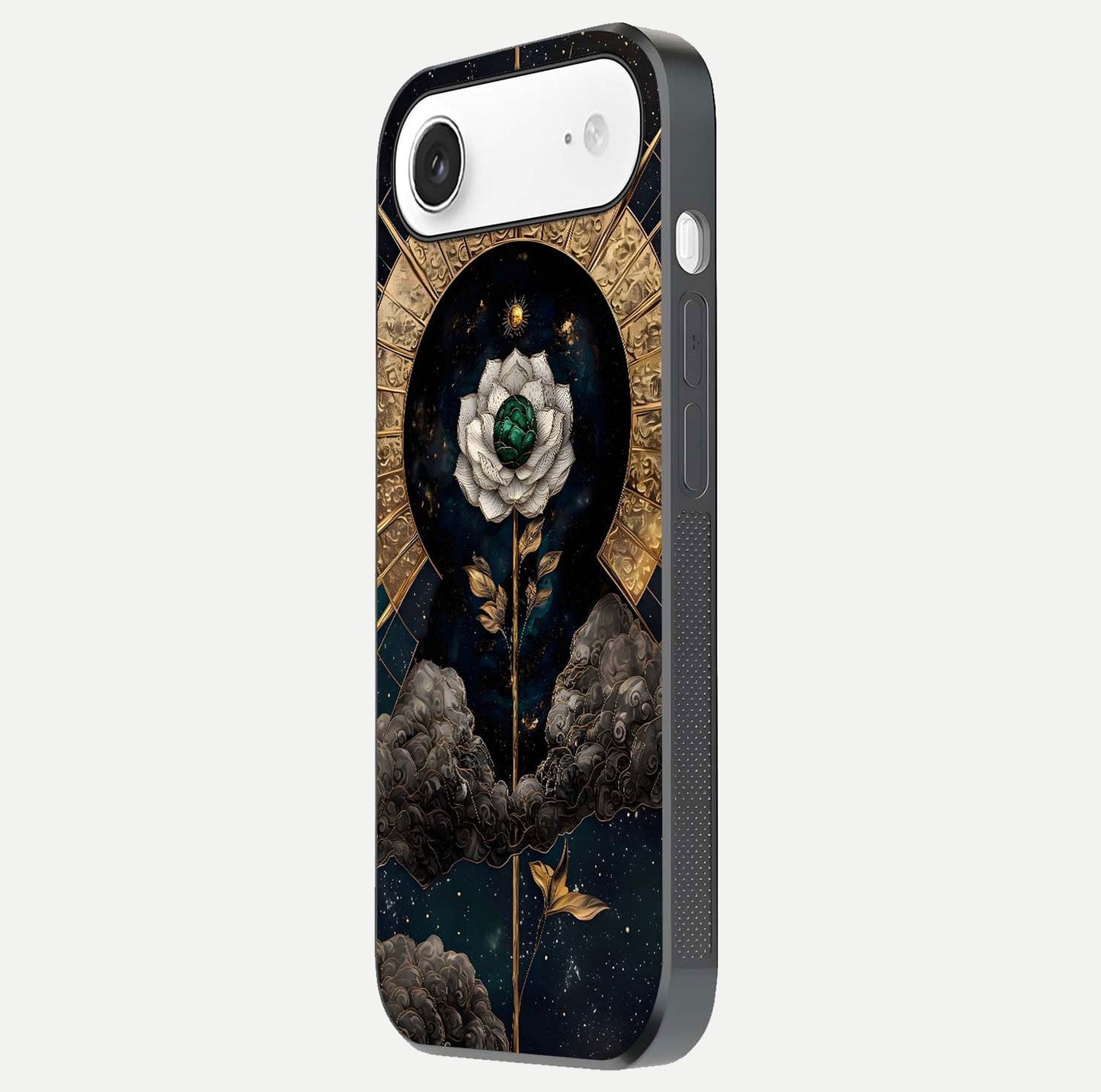 Celestial Lotus Morang Glass Case for iPhone Air  side-angle image capturing shine and smooth curvature