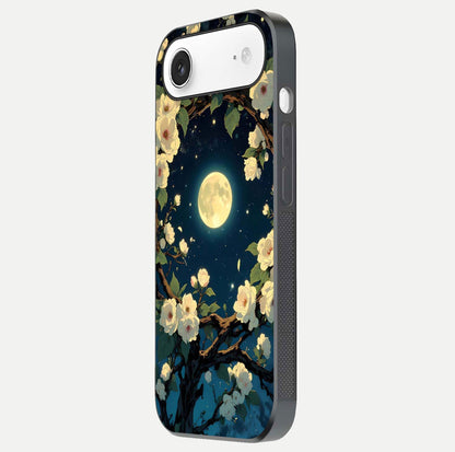 Celestial Moon & Flower Glass Case for iPhone Air  side-angle image showing edge smoothness and glow reflection