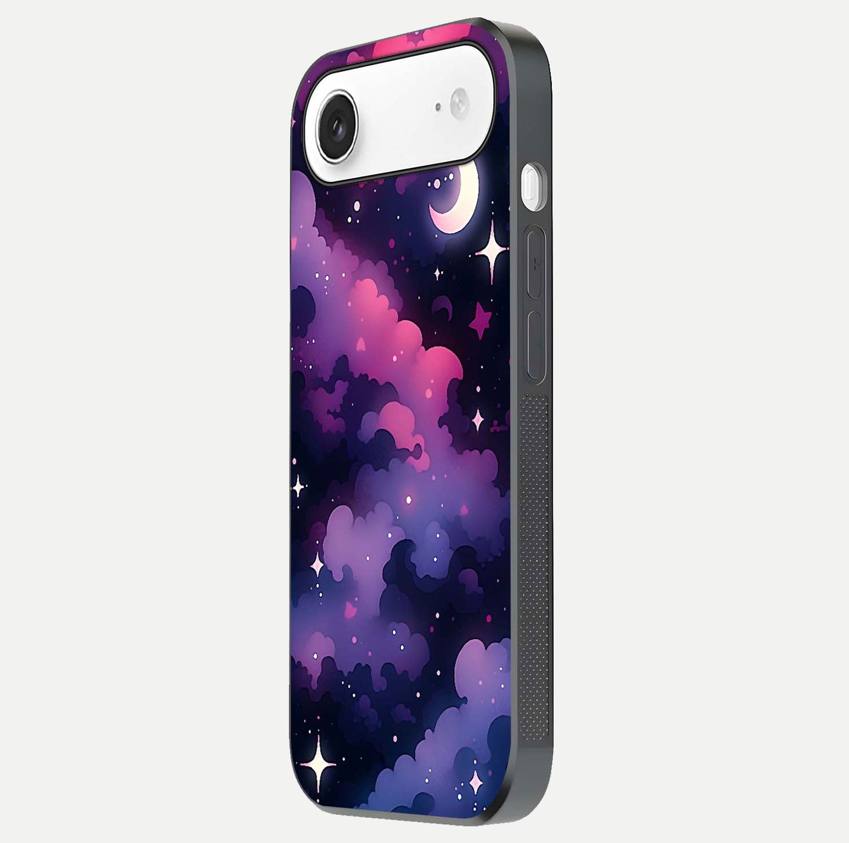 Celestial Moon Magic Glass Case for iPhone Air  side-angle shot capturing soft reflection and curved gloss