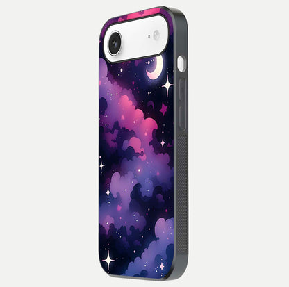 Celestial Moon Magic Glass Case for iPhone Air  side-angle shot capturing soft reflection and curved gloss