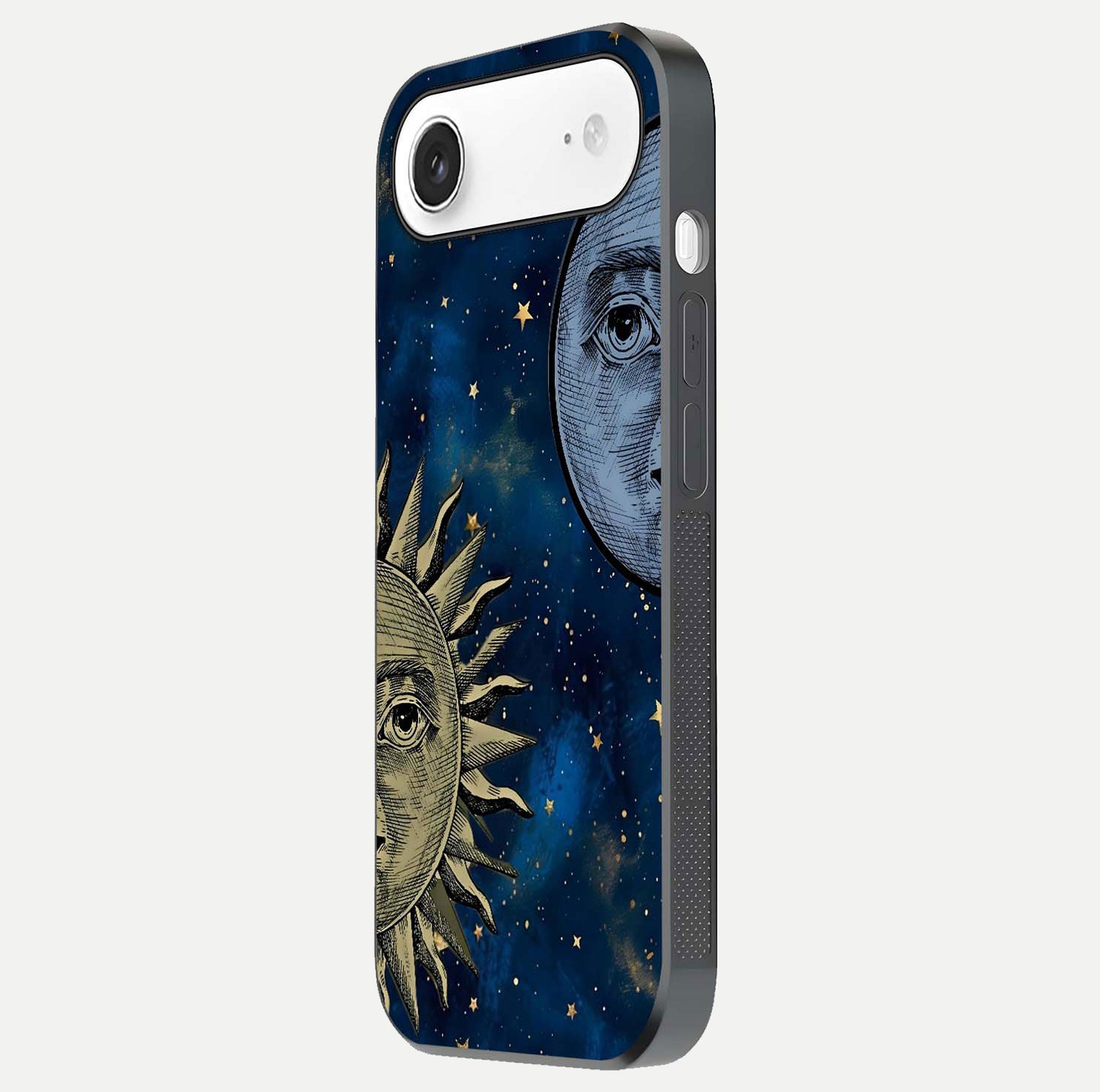 Celestial Moon With Sun Glass Case for iPhone Air  side-angle image showing reflection tones and cosmic edge