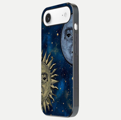 Celestial Moon With Sun Glass Case for iPhone Air  side-angle image showing reflection tones and cosmic edge