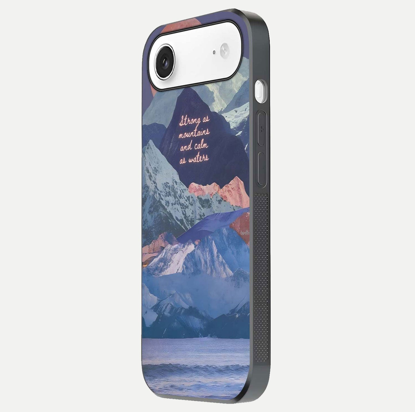 Celestial Mountain Calm Glass Case for iPhone Air  side-angle image capturing mountain detail and shine gradient