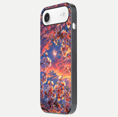 Celestial Sakura Sunset Glass Case for iPhone Air  side-angle image showing edge glow and petal texture