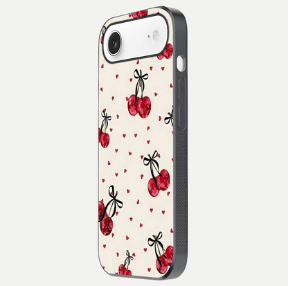 Cherry Heart Bow Glass Case for iPhone Air  side-angle image capturing gloss texture and charm bow art