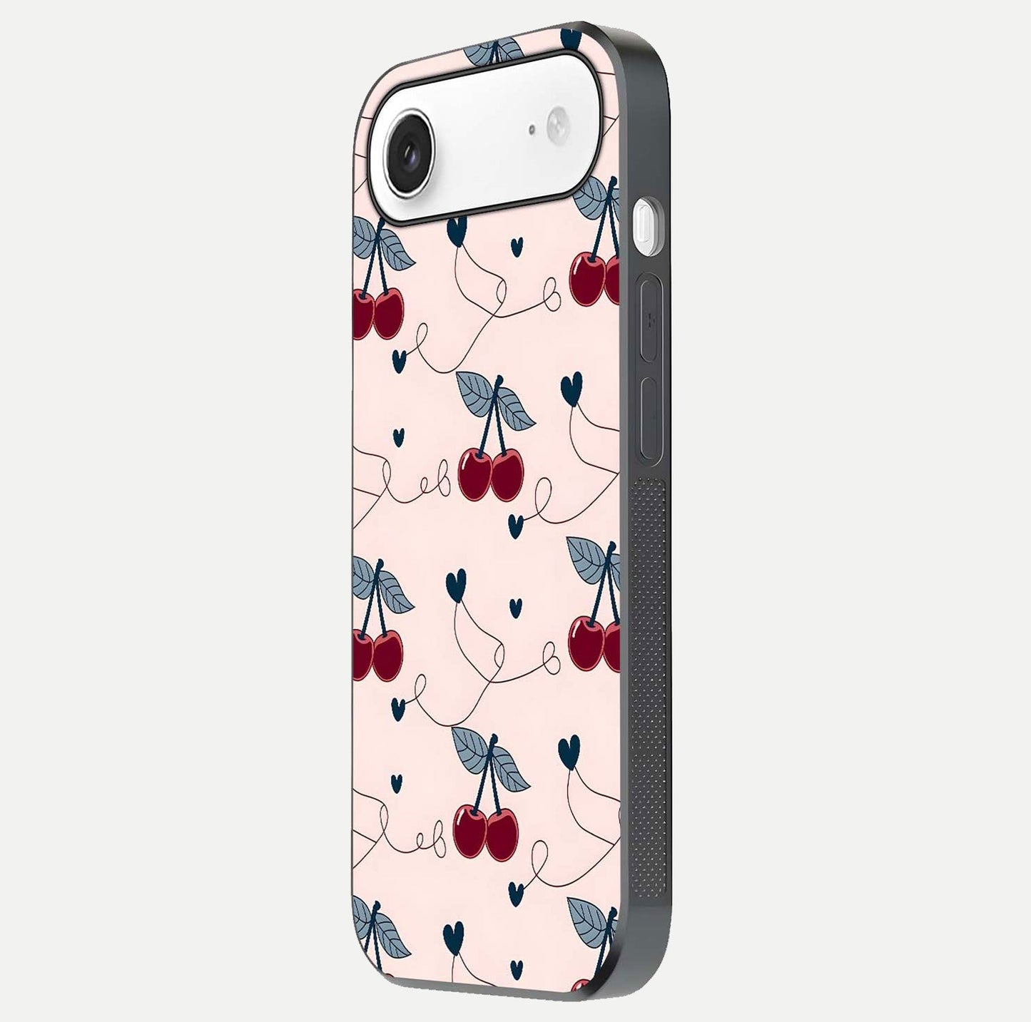 Cherry Heart Line Glass Case for iPhone Air  side-angle view capturing smooth curves and shine effect