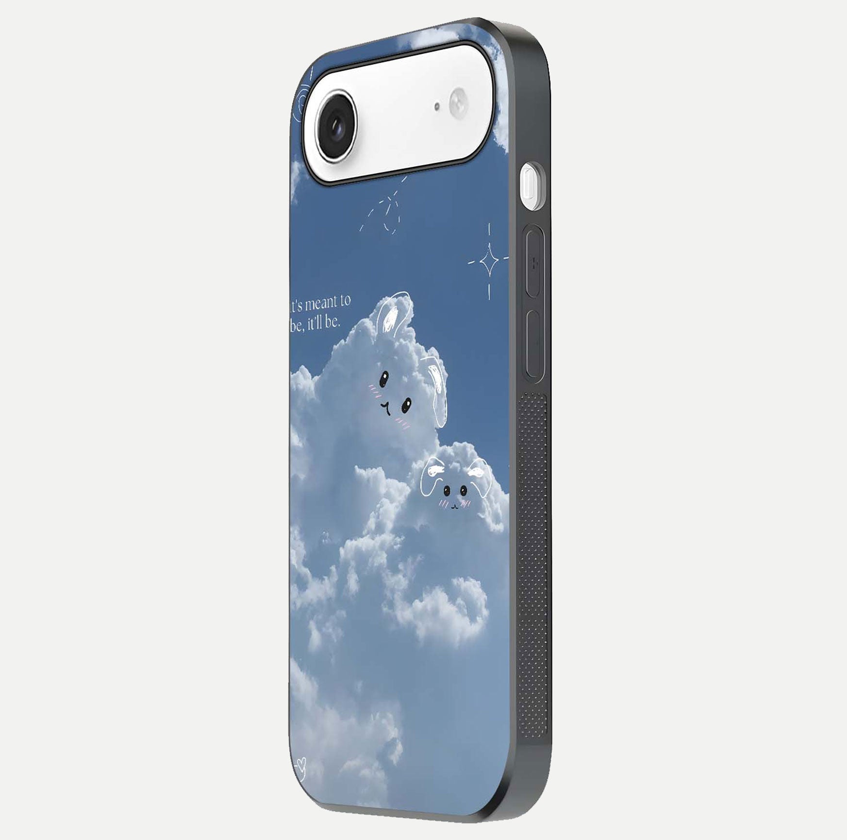Cloud Bunny Dreams Glass Case for iPhone Air  side-angle image capturing gloss texture and edge glow