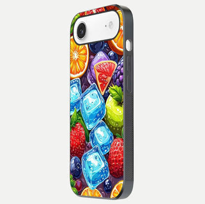 Colorful Fruits with Ice Glass Case for iPhone Air  side-angle photo showing curve gloss and vivid tones