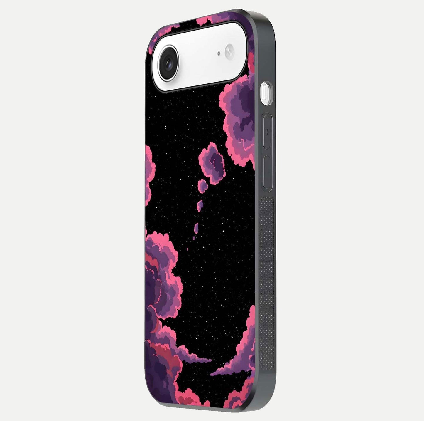 Cosmic Cloud Journey Glass Case for iPhone Air  side-angle photo showing glass reflection and smooth tone