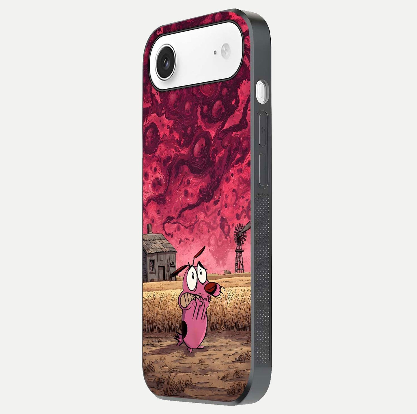Courage Under Sky Glass Case for iPhone Air  side-angle photo showing gloss tone and curve highlight