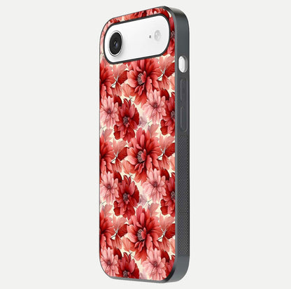 Crimson Love Petals Glass Case for iPhone Air  side-angle photo showing reflection glow and edge clarity