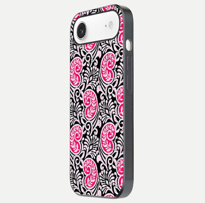 Crimson Paisley Charm Glass Case for iPhone Air  side-angle image showing reflection and smooth edges
