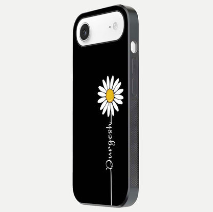 Custom Name White Flower Glass Case for iPhone Air  side-angle photo showing reflection shine and name clarity