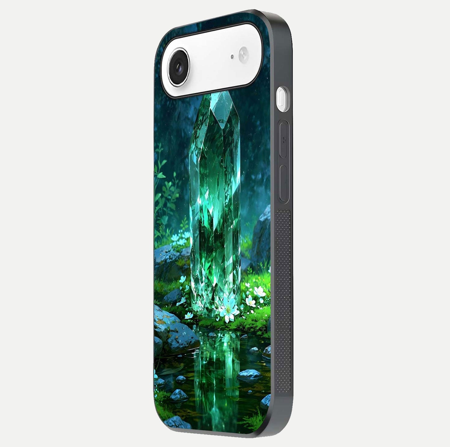 Emerald Light Crystal Glass Case for iPhone Air  side-angle image showing gloss reflection and curved border
