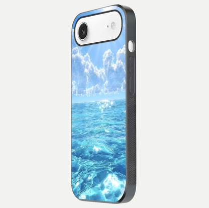 Endless Ocean Horizon Glass Case for iPhone Air  side-angle photo showing reflection glow and wave tone