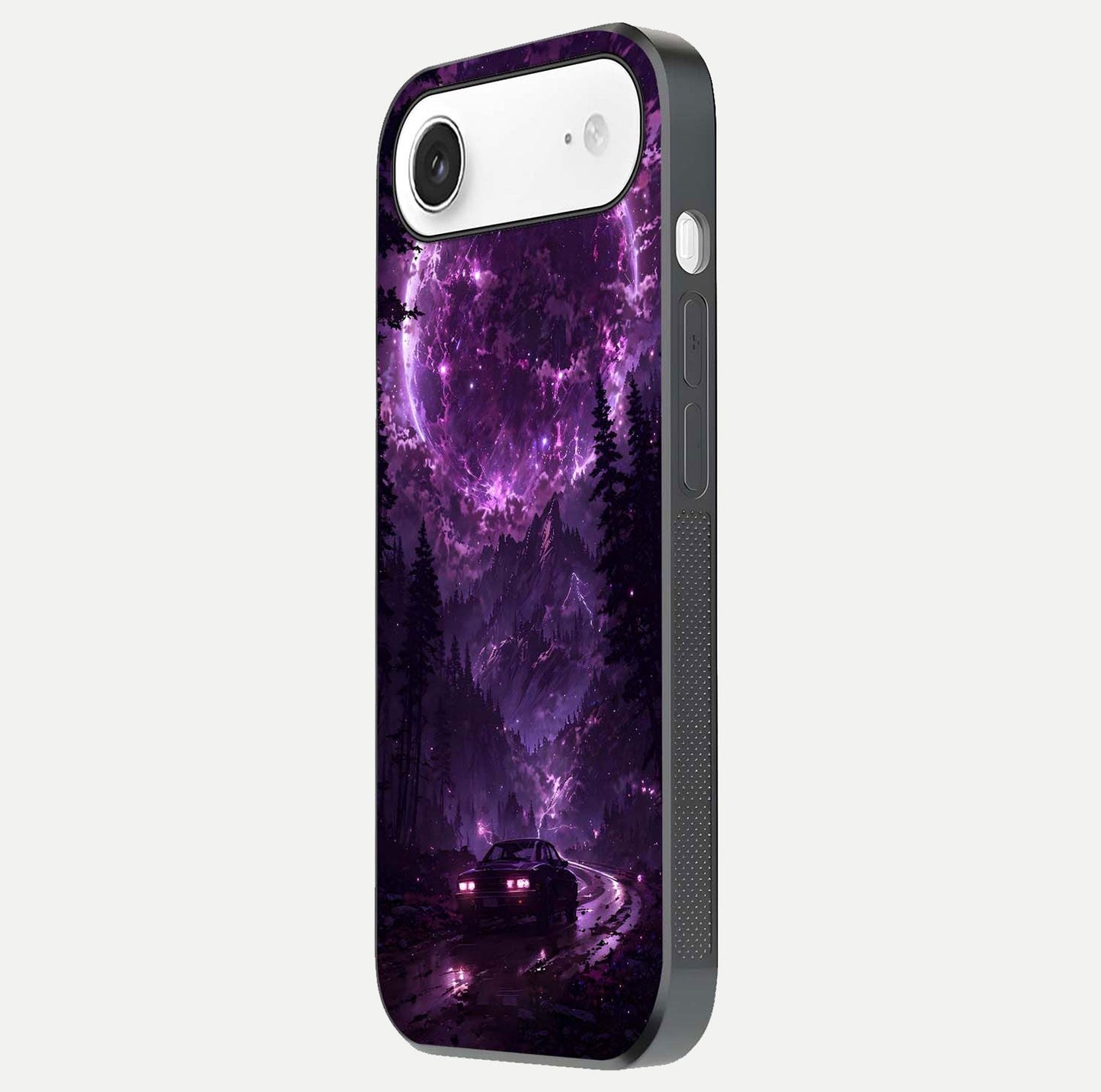Eternal Cosmic Drive Glass Case for iPhone Air  side-angle image showing reflection texture and color contrast