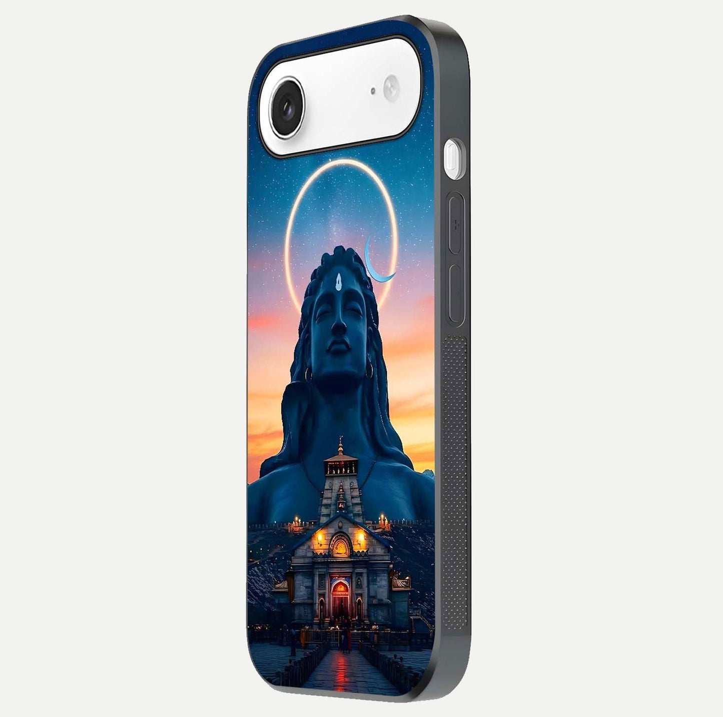 Eternal Shiva Aura Glass Case for iPhone Air  side-angle image showing reflection clarity and rich tone