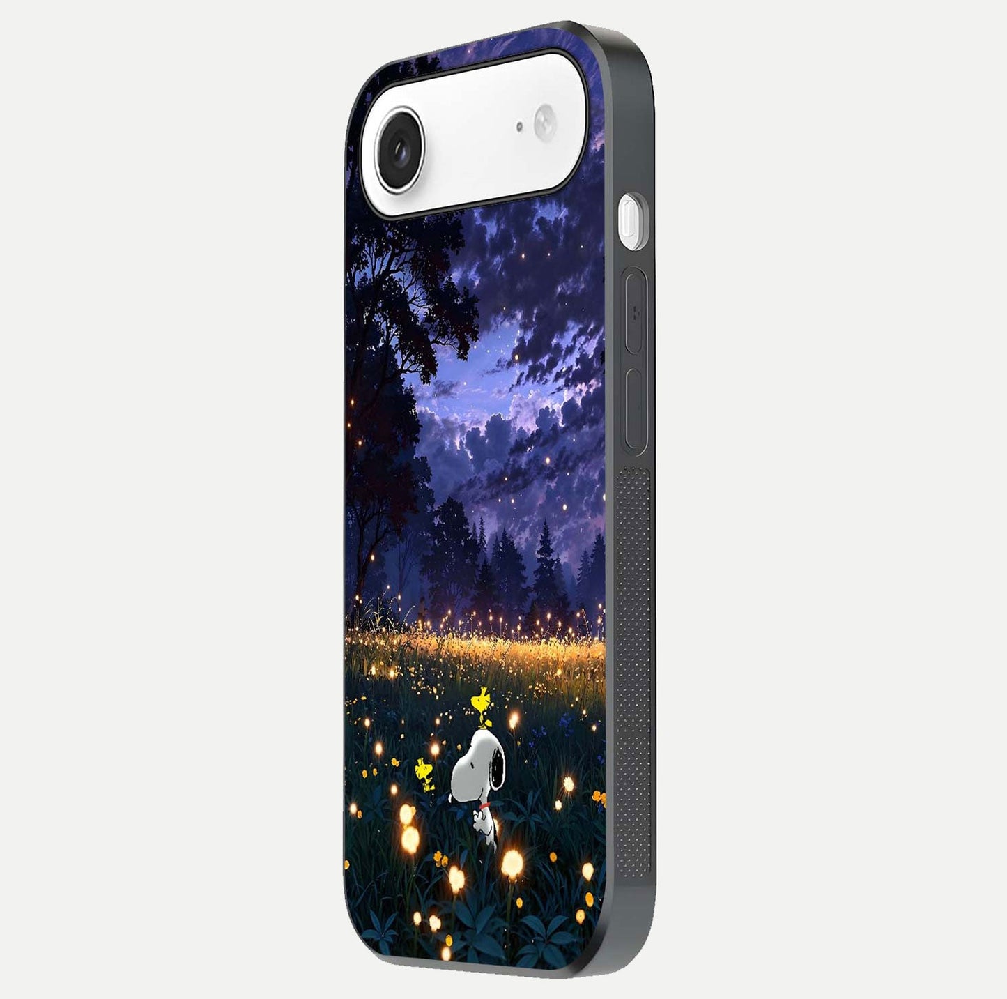 Firefly Meadow Magic Glass Case for iPhone Air  side-angle image capturing glow reflection and fine texture