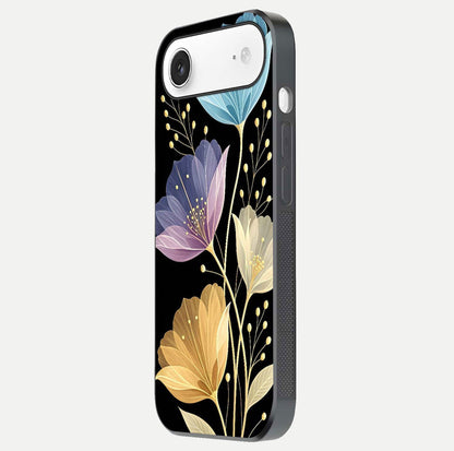 Flower Bloom Glow Glass Case for iPhone Air  side-angle image capturing gloss reflection and flower glow