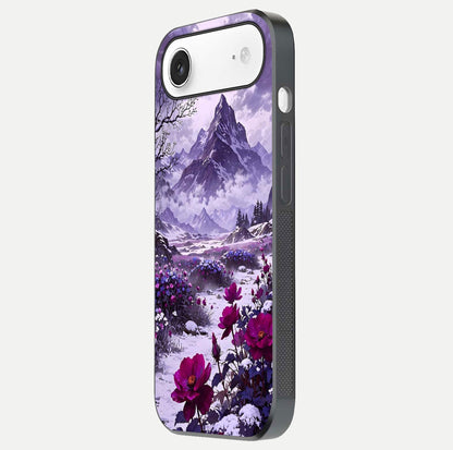 Flower Mountain View Glass Case for iPhone Air  side-angle image showing gloss polish and smooth edge