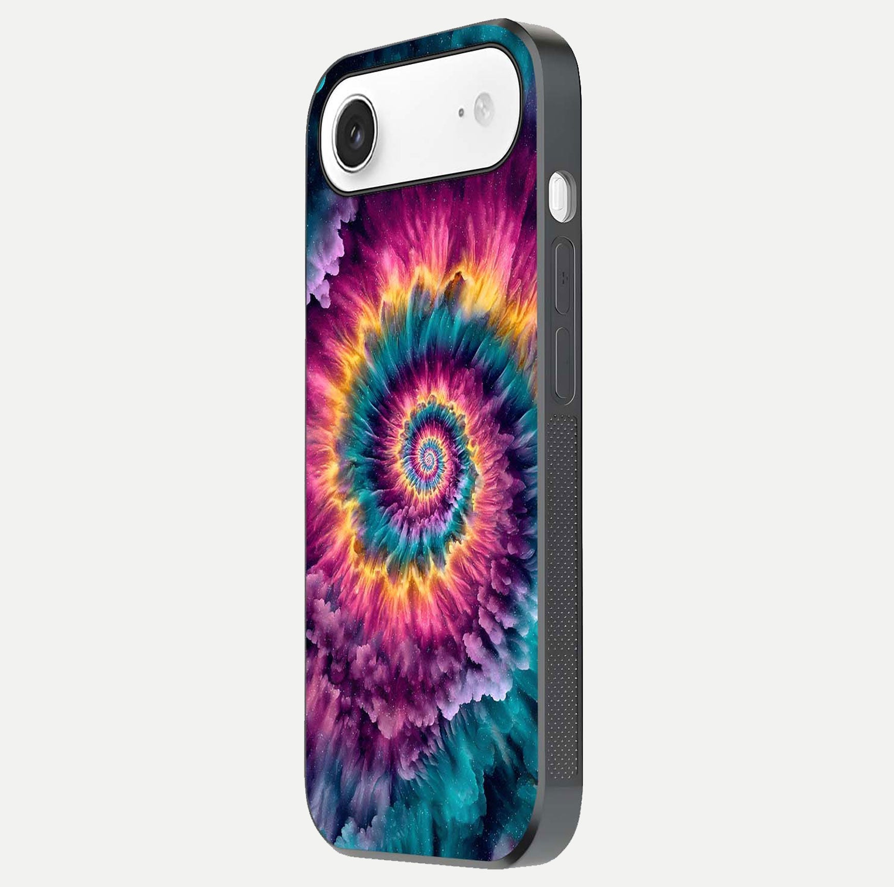 Galactic Spiral Burst Glass Case for iPhone Air  side-angle image showing reflection clarity and vivid galactic texture