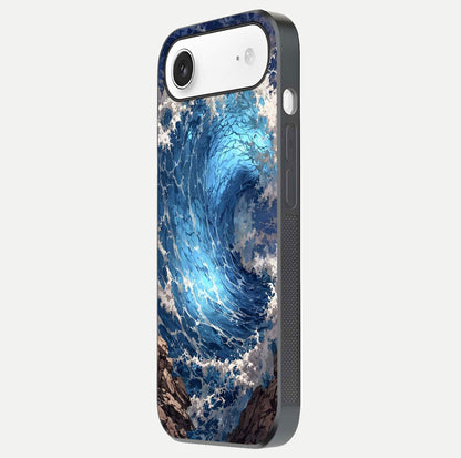Giant Ocean Wave Glass Case for iPhone Air  side-angle image showing light reflection and ocean detail