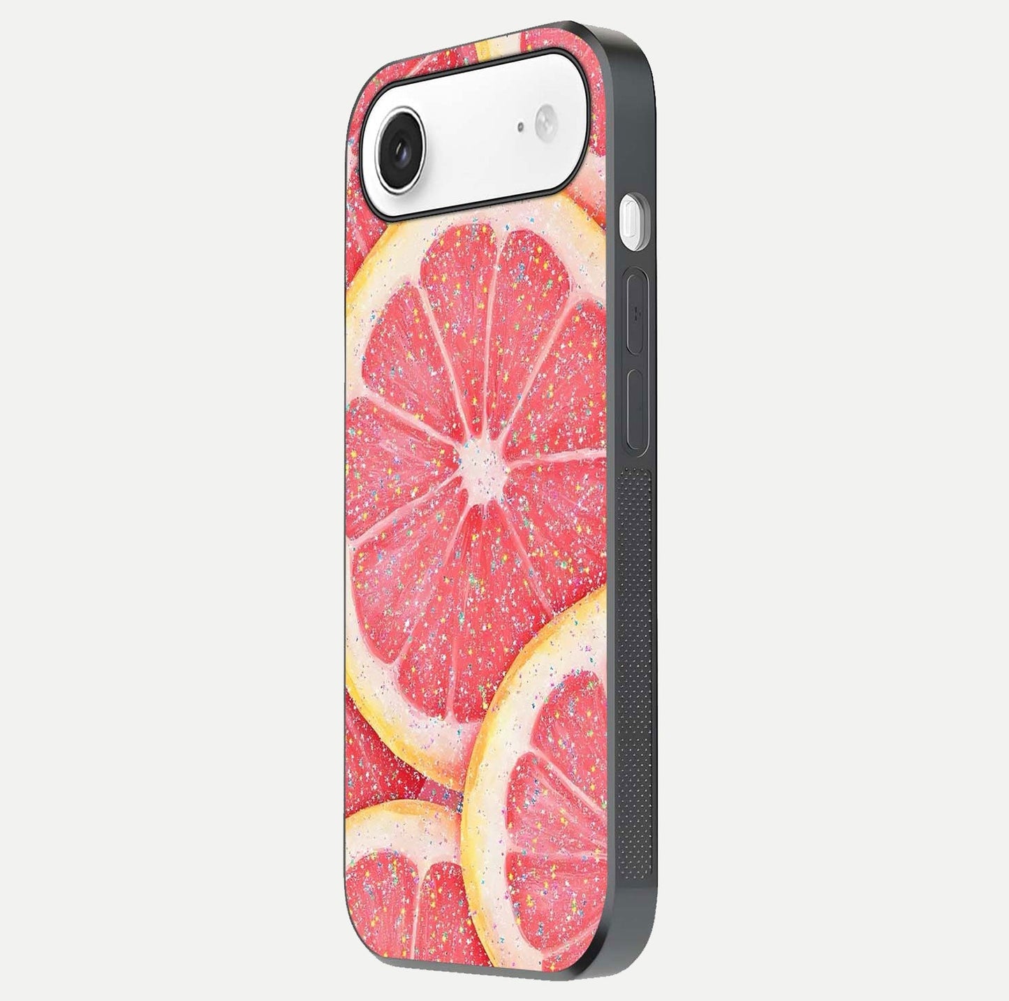 Glitter Grapefruit Glass Case for iPhone Air  side-angle image showing reflection glow and polished edges